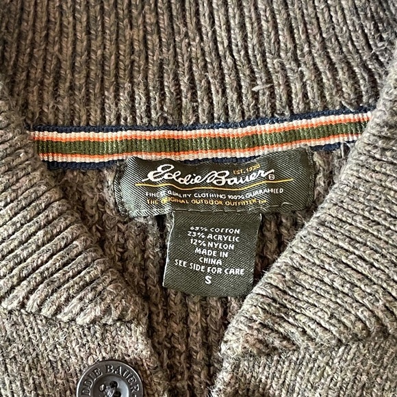 VTG Eddie Bauer Men's Cotton Blend Sweater Fisherman Pullover 1/4 Button Size S - Picture 3 of 6